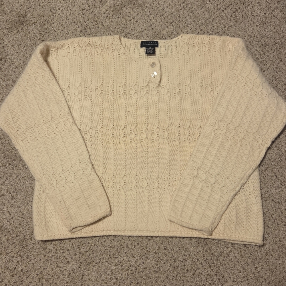 Vintage Limited Lambswool Angora Rabbit Henley Sweater Knit Ivory Womens Medium - Picture 2 of 6